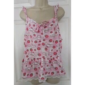 Hot Topic Cinnamon Roll‎ Strawberry Sanrio Junior's 3 babydoll Peplum Tank Top
